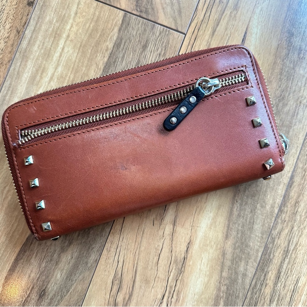 Rebecca Minkoff Brown Leather Wallet, Zippered, Studded, FLAWED - Picture 3 of 8